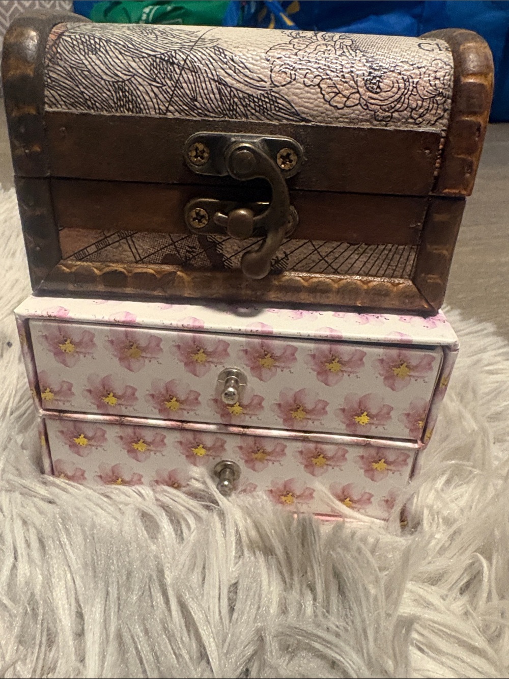 Decorative Floral Jewelry Box - Pink and Brown set of two